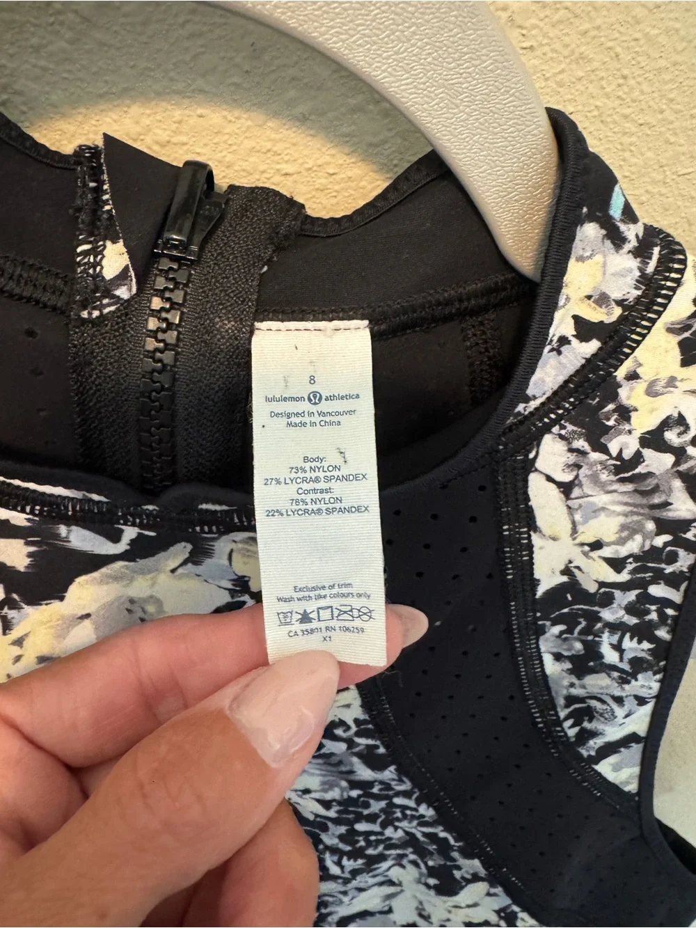 lululemon athletica Black Floral Lululemon Water: Salty Swim Sleeveless Rashie